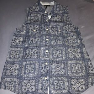 SOLD Blue button up sleeveless shirt from pacsun